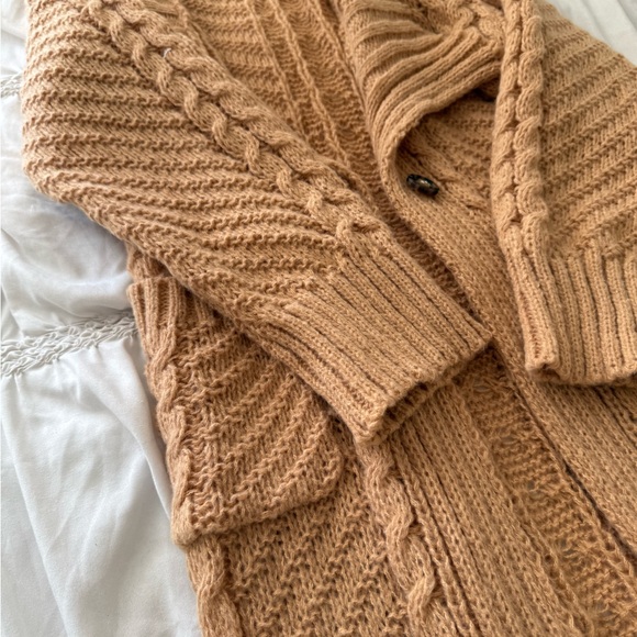Tan Cable Knit Cardigan Sweater - Picture 4 of 9